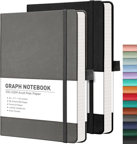 Vista 19 de RETTACY Lined Journal Notebook, 192 Numbered Pages per Pack, 5.7'' x 8.3'' 2-Pack, Leather Hardcover, 100 GSM Thick Paper, for Men & Women, Negro