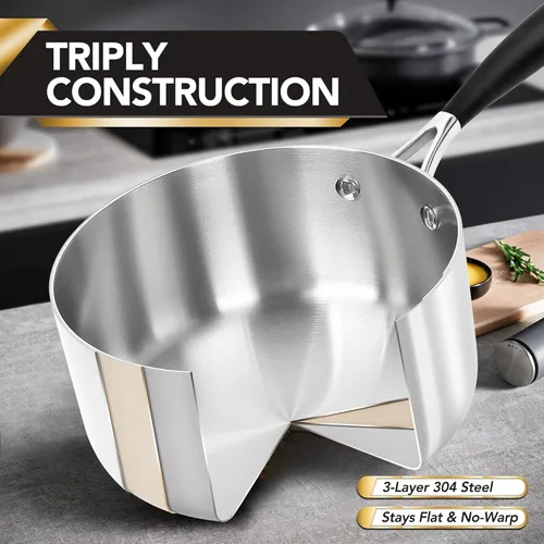 Vista 2 de MICHELANGELO Juego de cacerolas de acero inoxidable triple con tapa colador, olla de salsa resistente con tapa, olla de salsa multiusos compatible