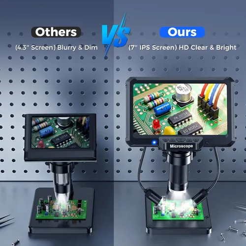 Vista 2 de Microscopio de soldadura digital de 7 pulgadas con control remoto para reparación de electrónica, lupa PCB de pantalla IPS 1200X, salida HDMI/USB