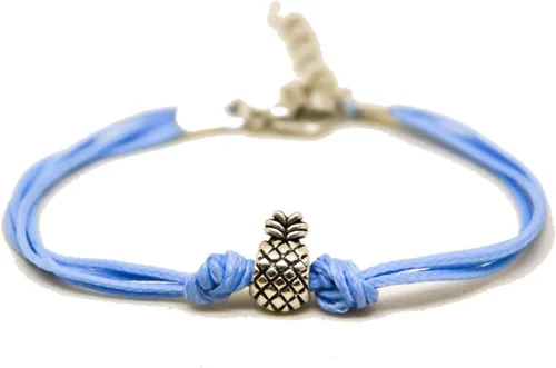 Vista 2 de Pineapple bracelet, blue cord bracelet with a silver pineapple charm, fruit bracelet, summer jewelry, gift for her, minimalist, friendship