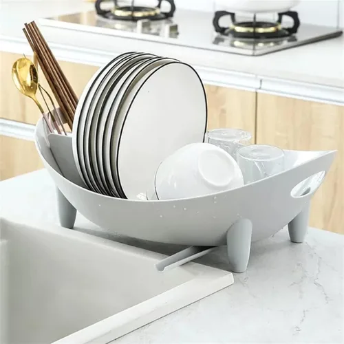 Vista 2 de Lwj - Escurridor de platos, escurridor de platos ovalado con soporte para utensilios, plato, cuenco, contenedor de almacenamiento de cubiertos