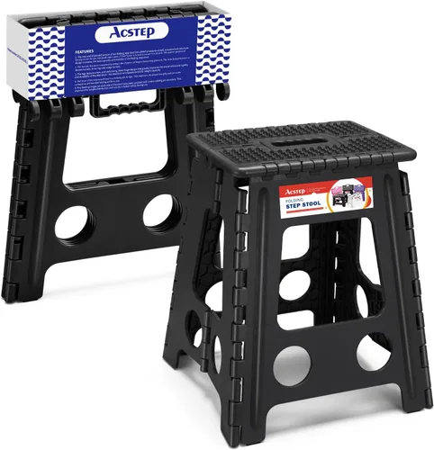 Vista 18 de ACSTEP Taburete plegable de 9 pulgadas, capacidad de 300 libras, taburetes plegables de plástico para niños y adultos, taburete plegable adecuado