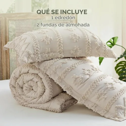 Vista 8 de Bedsure Juego de edredón bohemio copetudo, tamaño individual, juego de cama bohemio azul pizarra, GentleSoft™ 2 piezas de ropa de cama bordada