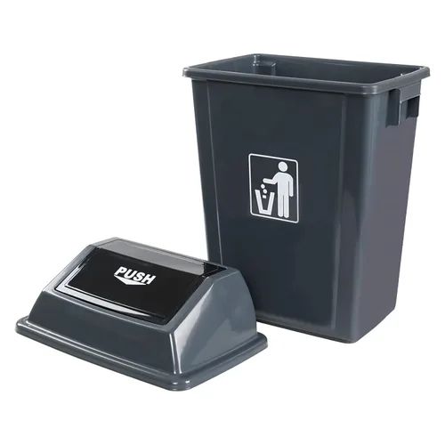 Vista 7 de Kekow Paquete de 4 cubos de basura de plástico con tapa, cubo de basura GraySwing Top, 13 galones