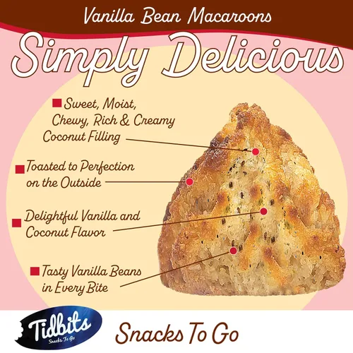 Vista 2 de Tidbits Snacks To Go Macarrones de vainilla – 5.25 oz. Tamaño familiar, bocadillos gourmet sin gluten, deliciosas galletas veganas sin lácteos
