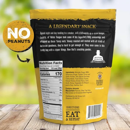 Vista 2 de Rufus Teague - Almendras tostadas con miel BBQ - Bolsa resellable de 9 onzas