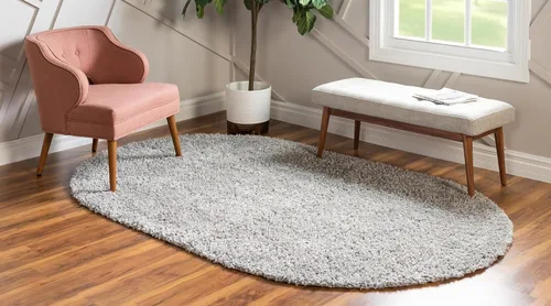 Vista 3 de Unique Loom Davos Shag Collection Alfombra de Área - Sólida (5 pies 3 pulgadas x 8 pies Oval, Sterling)