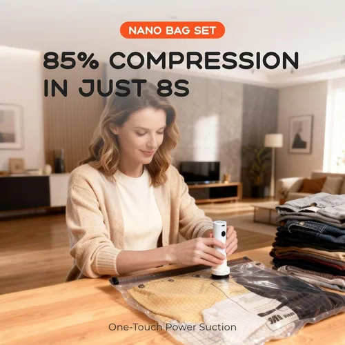 Vista 2 de Bolsas de vacío para ropa con bomba de aire recargable, paquete de 10 bolsas de sellado al vacío para viajes, bolsas ahorradoras de espacio