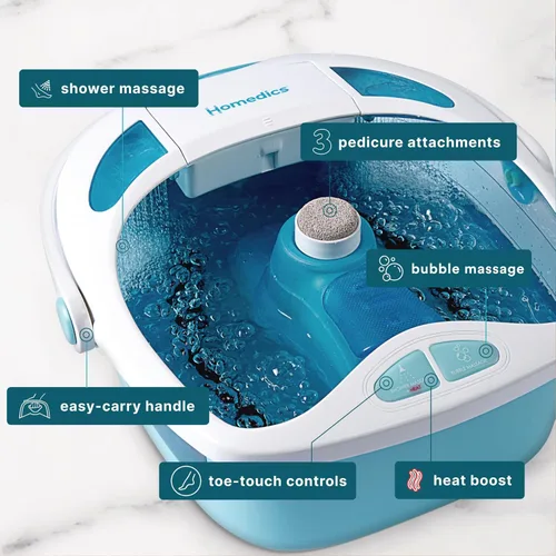 Vista 4 de HoMedics Shower Bliss Foot Spa, chorros de agua para masaje de ducha, centro de pedicura con 3 accesorios, control táctil de los dedos, FB-625H