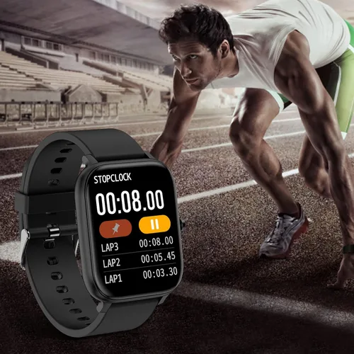 Vista 3 de Reloj inteligente para hombres y mujeres, compatible con iPhone, Samsung, teléfono Android, pantalla táctil completa de 1.83 pulgadas, IP68 Negro