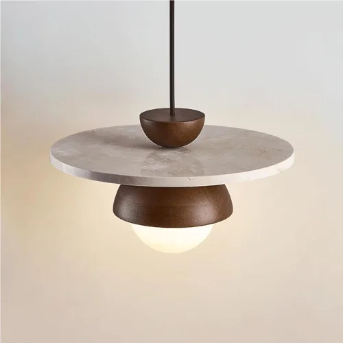 Vista 2 de Modern Spherical Hanging Lamp Round Yellow Travertine Pendant Lights Nordic Solid Wood Chandelier with Glass Shade for Farmhouse Kitchen Island