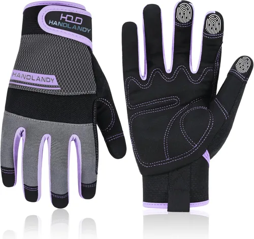 Vista 16 de HANDLANDY Work Gloves for Women, Breathable Leather Gardening Glove for Yard Maintenance, Hand Protection with Touch Screen
