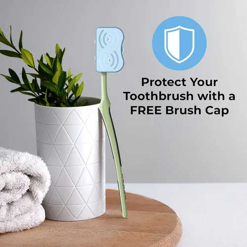 Vista 5 de REACH Cepillo de dientes de diseño avanzado con tapa de cepillo de dientes, cuello en ángulo, cerdas medianas de dos niveles, mango contorneado