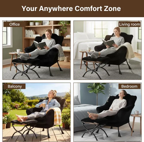Vista 294 de Welnow Silla Lazy con otomana, moderna silla de descanso con reposabrazos y un bolsillo lateral, sillón para sofá de ocio, sillón de lectura
