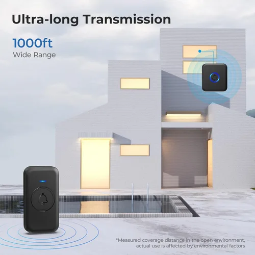 Vista 6 de FOVKSUC Timbre inalámbrico, timbre de puerta impermeable con 60 campanadas, 5 niveles de volumen y 2 modos silenciosos, timbres de puerta