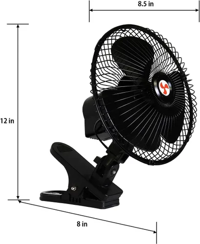 Vista 2 de Ventilador oscilante de 12 voltios con pinza, Negro