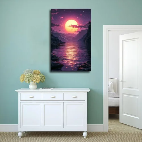 Vista 4 de ZMLIS 80s Aesthetic Synthwave Print – Retro Sunset Neon Art Poster for Cool Bedroom Vibe Canvas Poster Wall Art Bedroom Decor Office Room Kitchen