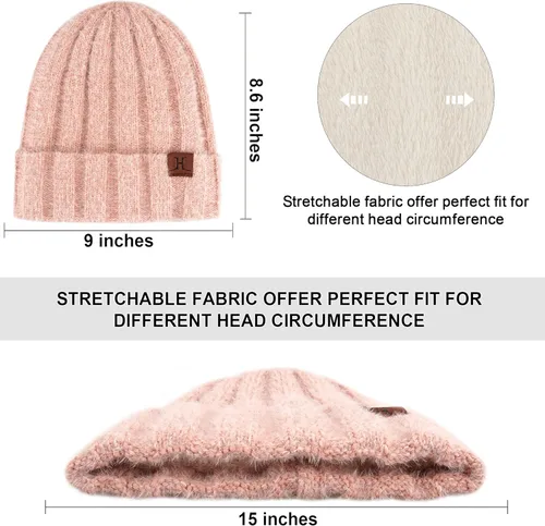 Vista 2 de Gorro de punto cálido para mujer, para pantalla táctil, conjunto de bufanda larga con forro polar y gorras de calavera para mujeres y hombres