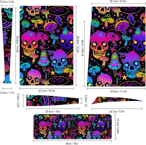 Vista 6 de Mushrooms and Skulls Skin for 5 Console and Controller Accessories Cover Skins Anime Vinyl Cover Sticker Full Set for 5 Disc Edition