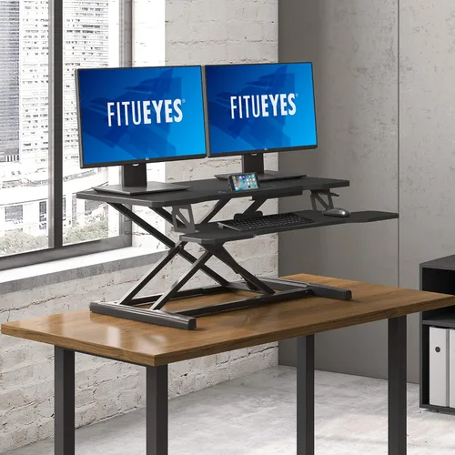 Vista 5 de FITUEYES - Escritorio de pie ajustable de altura de 36 pulgadas de ancho, convertidor para sentarse y estar de pie, escritorio de trabajo para Negro