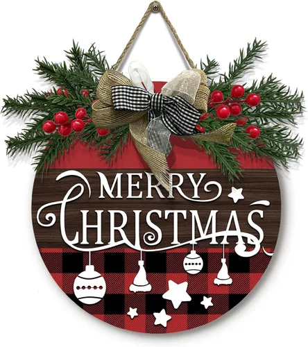 Vista 28 de Bless This Home - Letrero de puerta delantera con corona de bienvenida de granja, letrero redondo de madera con lazo verde para colgar en la pared