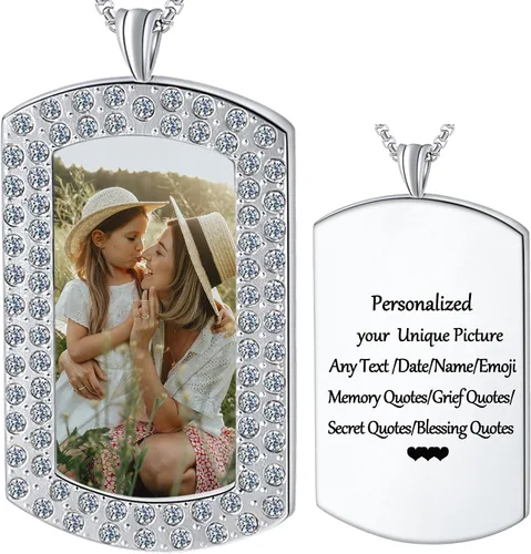 Vista 9 de Fanery Sue Personalized Picture Necklace for Men,Custom Text Jewelry Gift Plata - Collar con placa de identificación simple