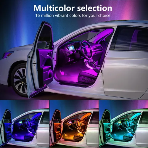 Vista 2 de Tiras de luz LED para interior de automóvil con controles de aplicación, iluminación de espacio para automóvil, luces interiores del automóvil