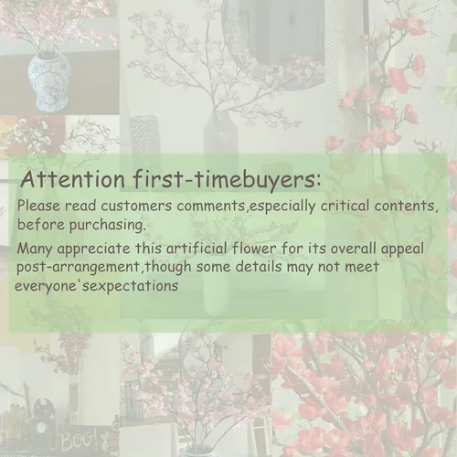 Vista 6 de 3 ramas artificiales de flor de cerezo, tallo de 37 pulgadas de largo, flor de ciruelo de seda con brotes, albaricoque japonés realista