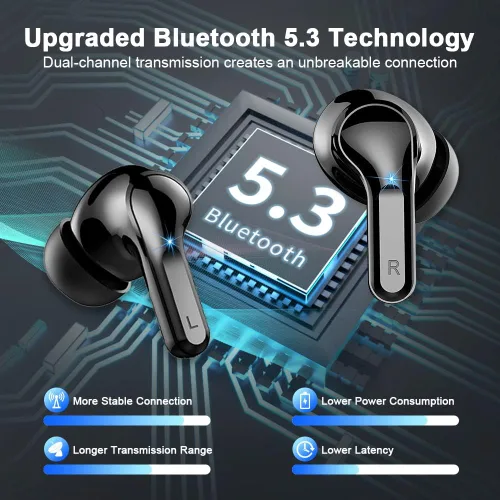 Vista 2 de Auriculares inalámbricos, auriculares deportivos Bluetooth 5.4 IPX8 impermeables, auriculares sobre la oreja de 70H con sonido de graves profundos
