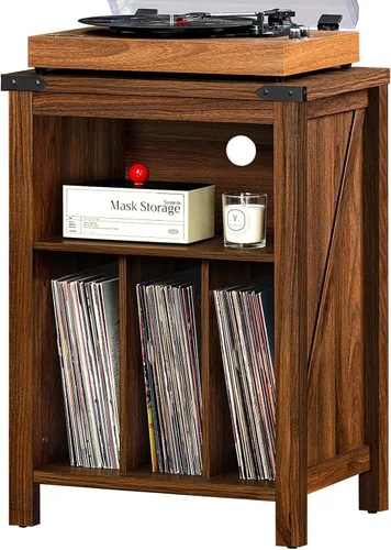 Vista 10 de Joaxswe - Soporte para tocadiscos con almacenamiento para discos de vinilo, mesa para tocadiscos color negro que sostiene hasta 160 álbumes