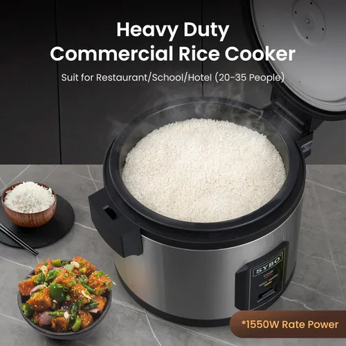 Vista 2 de SYBO Commercial Rice Cooker and Warmer, 60 Cups Cooked (30 Cup Uncooked) Large Rice Cooker with Hinged Lid, Non-Stick Insert Pot, Stainless Steel
