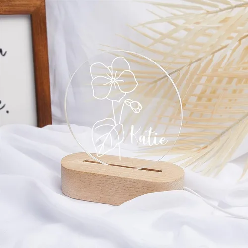 Vista 44 de Luz nocturna de flor de nacimiento, luz de noche de flor de caléndula de octubre, luz LED personalizada, regalos para amigos, lámpara de noche LED