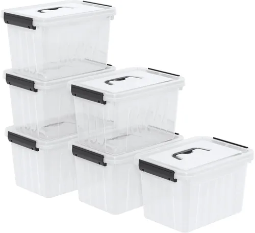 Cajas de almacenamiento de plástico de 6 cuartos de galón con tapas y asas, contenedor de almacenamiento de cierre transparente, 6 paquetes