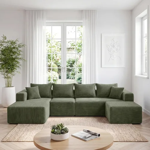 Vista 44 de Sofá modular deshuesado de 118 pulgadas con diván y otomano de pana de gran tamaño en forma de U, sofá de nube para asiento profundo para sala