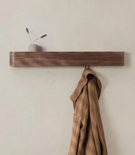 Vista 11 de Kazai. Perchero de pared 'Toke' – Perchero de diseño moderno con ganchos ocultos de pared – Perchero de panel de chapa de madera maciza – Roble