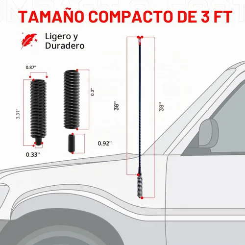 Vista 3 de Prostick - Antena de radio CB negra de fibra de vidrio de 3 pies de 1000 vatios con resorte de acero inoxidable resistente. Negro