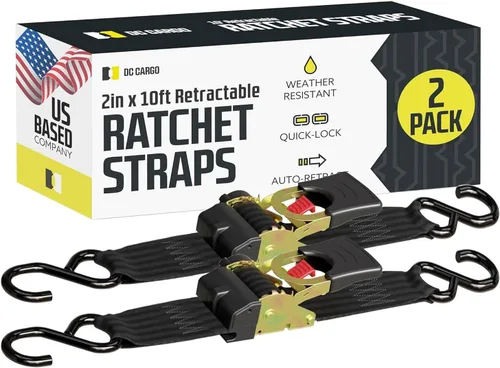 Vista 14 de DC Cargo Mall Correas de trinquete retráctiles automáticas (paquete de 4) de 2 pulgadas x 6 pies, súper resistentes, resistencia a la rotura