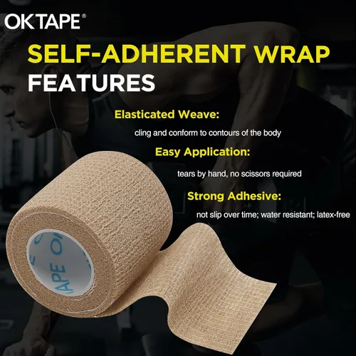 Vista 5 de OK TAPE 12 rollos de vendaje autoadhesivo, cinta elástica atlética, cinta adhesiva autoadhesiva, envoltura veterinaria, envoltura médica para Beige