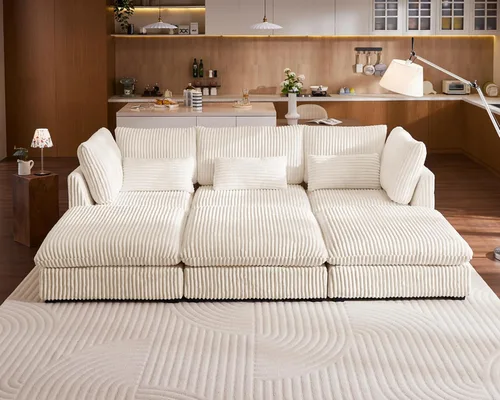 Vista 58 de Sofá modular de felpilla de 77 pulgadas, sofá modular de nube lavable con otomana, sofás seccionales de 3 plazas para sala de estar, cubierta