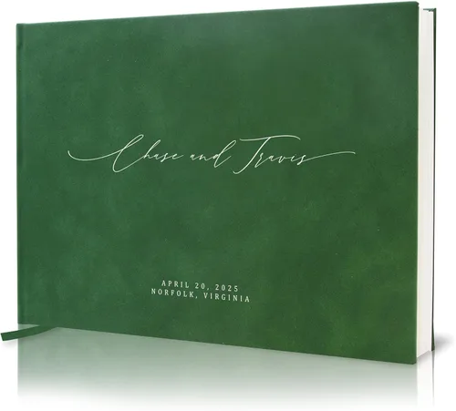 Vista 19 de MUUJEE Libro de visitas personalizado con brillo bronce - Libro de invitados moderno personalizado de alta calidad para recepción de boda, fiesta