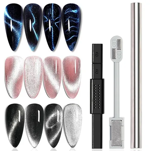 Vista 12 de 11 imanes de uñas, imanes de ojo de gato para uñas, barra magnética de esmalte de uñas, kit de diseño de uñas 3D, esmalte de gel magnético