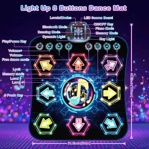 Vista 5 de Tapete de Baile, 2025 Tapete de Baile Iluminado de 8 Botones con Bluetooth Inalámbrico, Sistema de Control de Luz Fluida Mejorado con Soportes