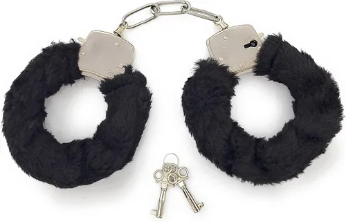 Esposas de felpa con llaves, esposas de juguete, accesorios para disfraz de escenario (negro, 1)
