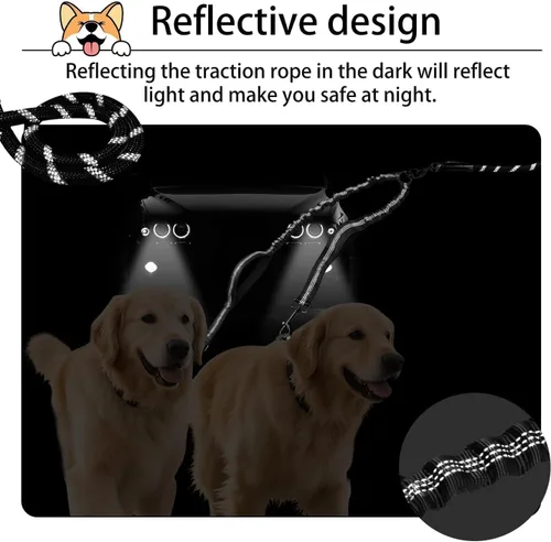 Vista 5 de Correa doble duradera para perros, correa para dos perros, sin enredos, con asas acolchadas y tiras reflectantes para perros medianos y grandes