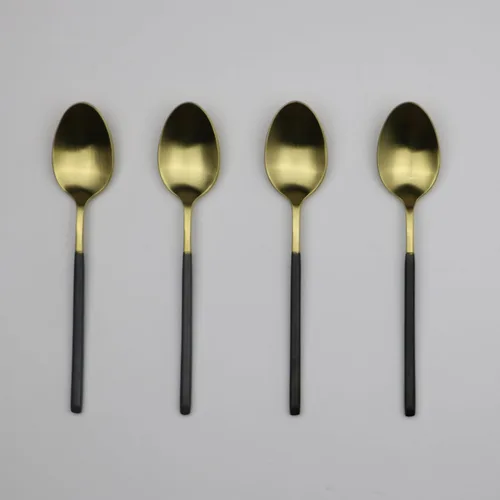 Vista 2 de 4 cucharaditas de acero inoxidable 18/10, mango negro mate dorado