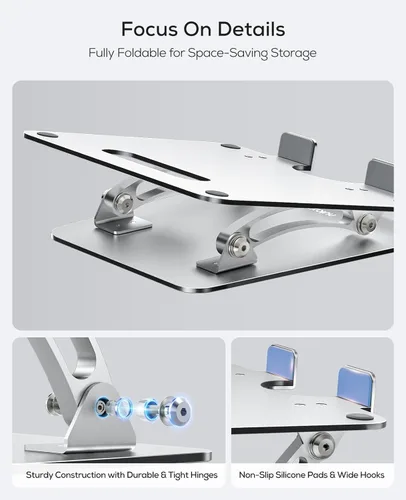 Vista 6 de Nulaxy Soporte para portátil totalmente ajustable para escritorio, elevador de computadora de aluminio plegable doble con ventilación térmica