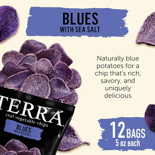Vista 3 de Terra Chips de verduras, chips azules con sal marina, 5 onzas (paquete de 12)