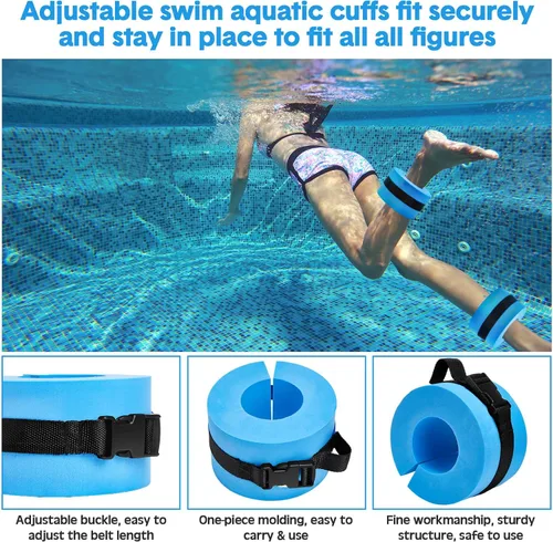 Vista 4 de Juego de 5 ejercicios acuáticos para piscina, incluye 2 mancuernas ligeras de agua, 2 pesas de natación de tobillo y cinturón de natación