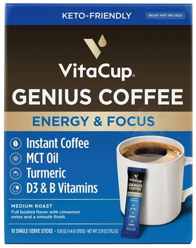 Vista 15 de VitaCup Cápsulas de café Extra Shot instantáneas con café expreso, “Red Eye” alta cafeína, tostado oscuro intenso con vitamina B12, antioxidantes
