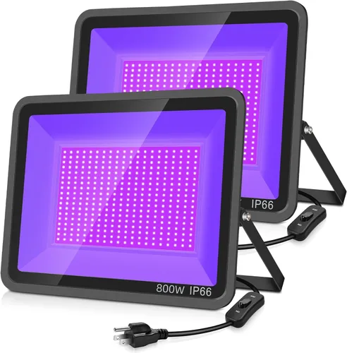 Vista 11 de YANYCN Paquete de 2 Luces LED Negras de 200W, Reflector de Luz Negra para Halloween al Aire Libre con Enchufe e Interruptor, Impermeable IP66